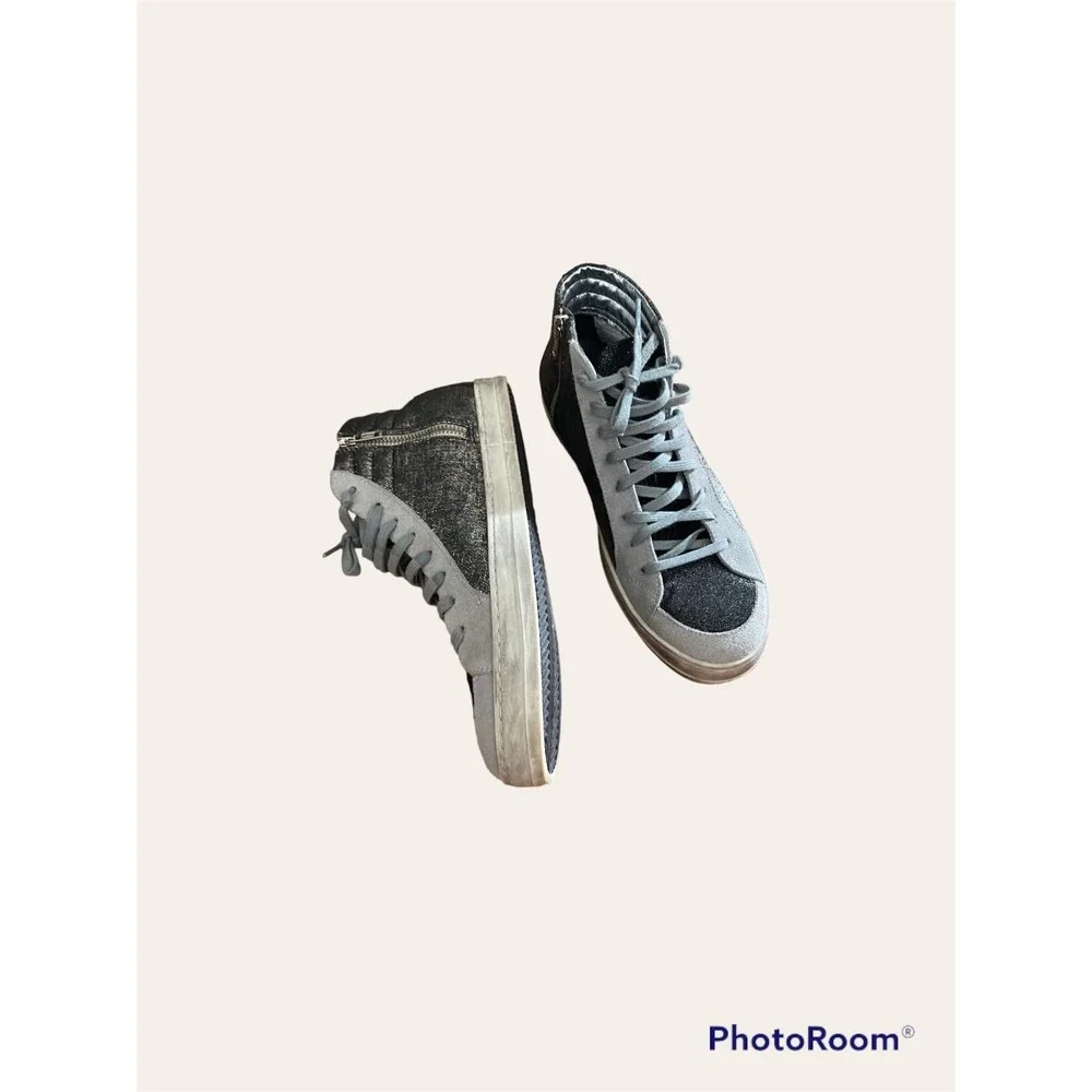 P448 Women's High-Top Glitter Sneakers in Black and Gray